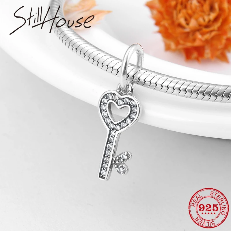 

Charming CZ Open heart of Key Lover Gift 925 Sterling Silver Charms for Jewelry Making Fit Original Pandora Bracelets Necklaces
