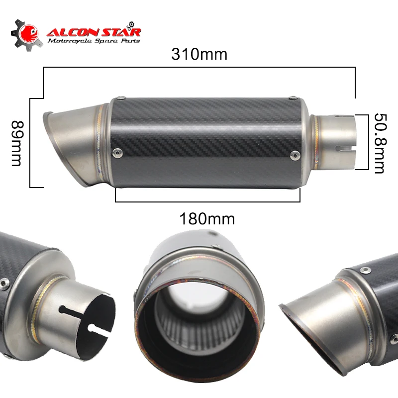 

Alconstar For 51mm Carbon Fiber Universal Muffler Exhaust Motorcycle For CBR1000 R6 Z750 Z800 ER6R TMAX530