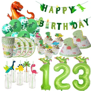 

WEIGAO Dinosaur Party Decor Kids Dino Birthday Party Decor Disposable Paper Drinking Straws Kids Birthday Party Foil Balloons