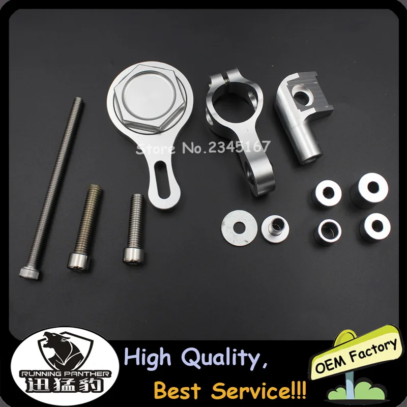 Silver CNC Direction Steering Damper Stabilizer Holder Bracket w/ Mounting Screws Kit for Yamaha