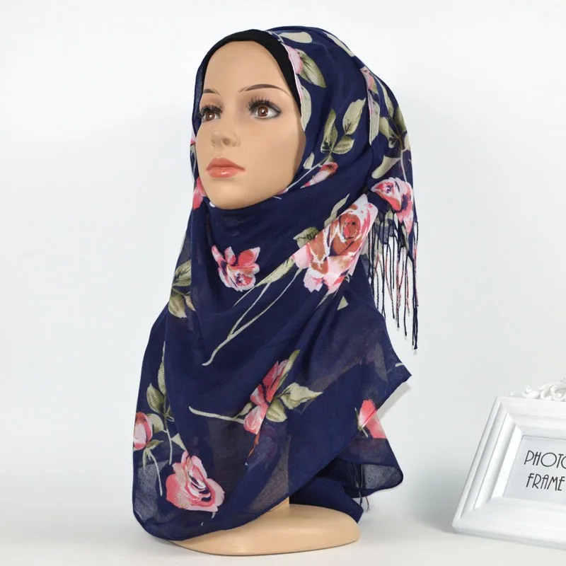 L 9 махровый хиджаб шарф цветочный принт мусульманские платки хиджаб вискозные шарфы палантины мода исламская повязка на голову шарфы 10
