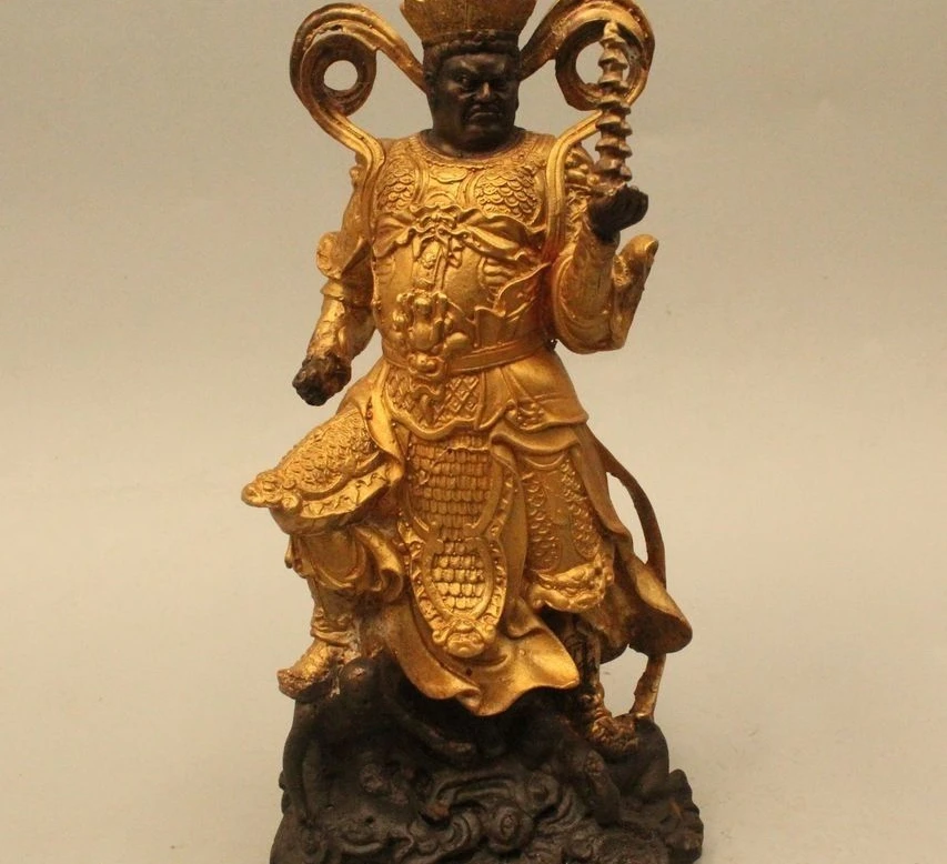 

9" China Chinese Tibet Buddhism Bronze Gild Pagoda heavenly king Buddha Statue
