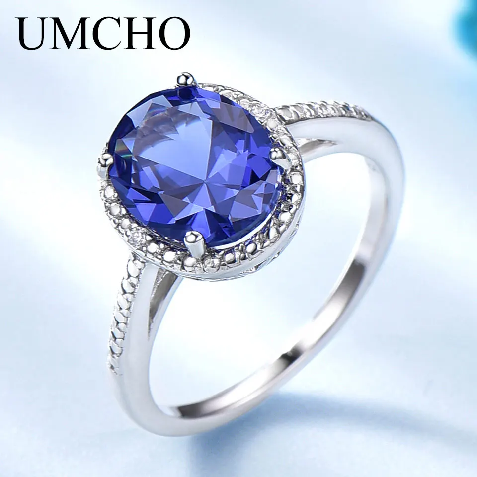 

UMCHO Elegant Created Tanzanite Gemstone Jewelry 925 Sterling Silver Blue Rings For Women Forlove Anniversary Gifts Fine Jewelry