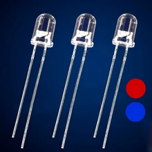 100 шт./лот, 5 мм, красный, синий, двунаправленный, неполярный, прозрачный, с круглой головкой, обрезной, светодиодный, светоизлучающий диод, F5, DIP, вставная лампа