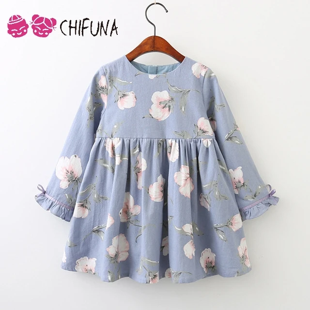 

chifuna 2018 New Fashion Brand Toddler Children's Floral Printed Bow Princess Dress Kids Casual Clothing Girls Princess Dress