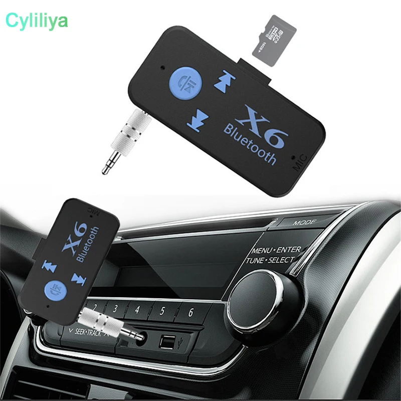 100 комплекты X6 4,1 EDR Bluetooth 4,1 V вспомогательный аудиоресивер адаптер 3,5 мм автомобильного комплекта громкой связи TF карты играть A2DP Mp3 музыкальный приемник