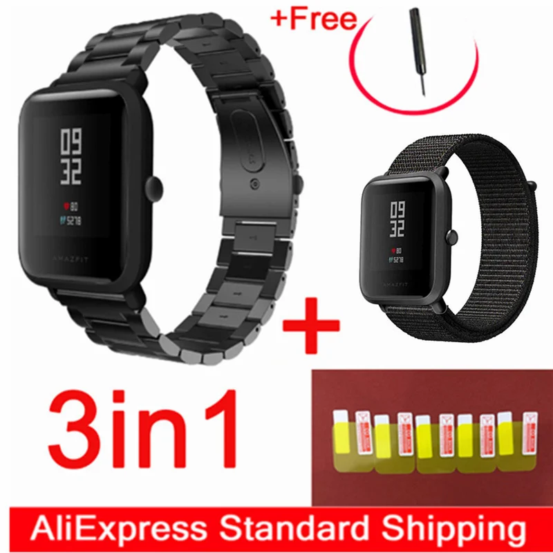 Ремешок для часов из нержавеющей стали xiaomi huami Amazfit Bip Watch 20 мм нейлоновый ремешок