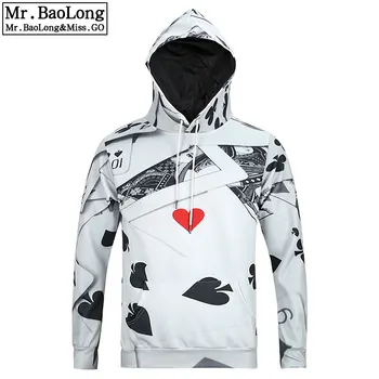 

2019 Newest Autumn University Hooded Hoodies 3D Print Poker Hip Hop Harajuku Fashion Men's Sportswear Jogger Sweatshirt Tops