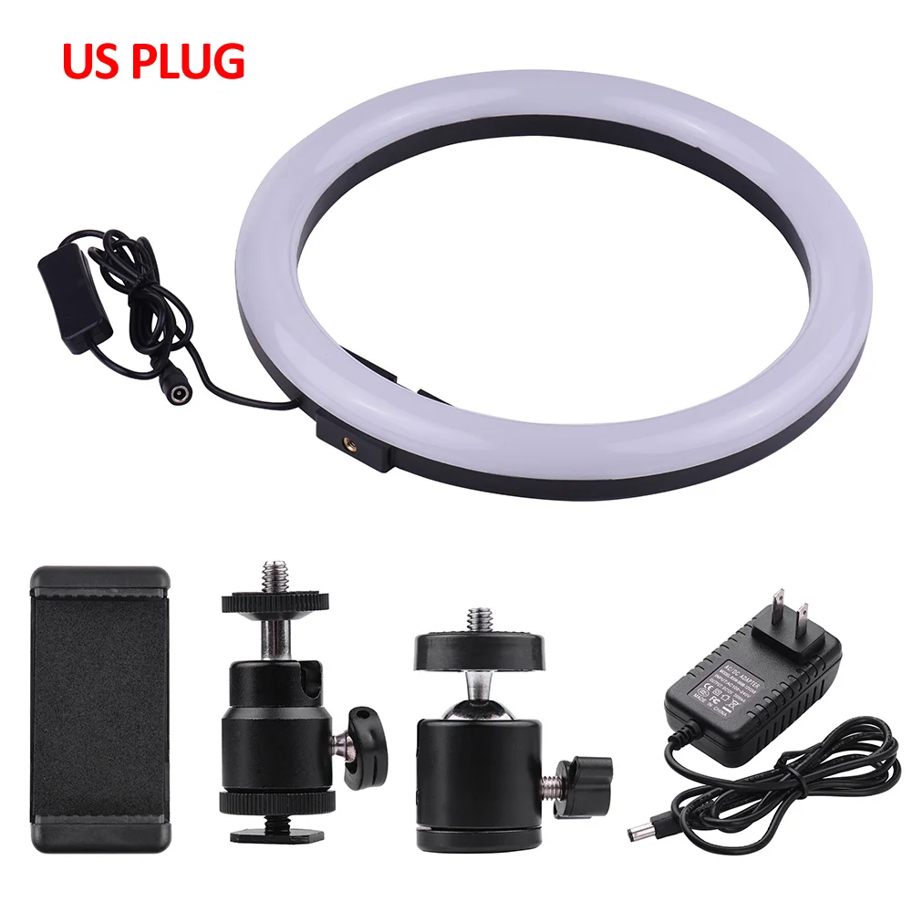Компактный светодиодный кольцевой светильник для видеосъемки 24 Вт с регулируемой яркостью 2700-5500K с держателем для смартфона, шаровые головки 2 шт - Цвет: US PLUG
