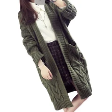 Осенне-зимний женский длинный вязаный кардиган, куртки, женское плотное пальто, большие размеры, Женские Повседневные свитера с длинными рукавами, пальто WZ016