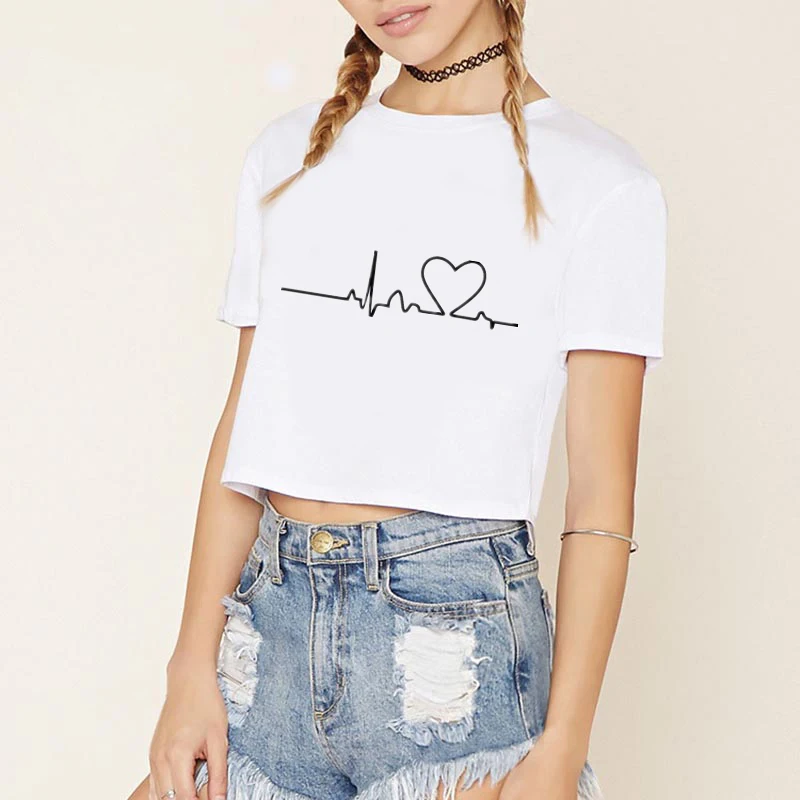 Женская футболка с принтом сердечного ритма коротким рукавом|t shirt women|shirts women topst |