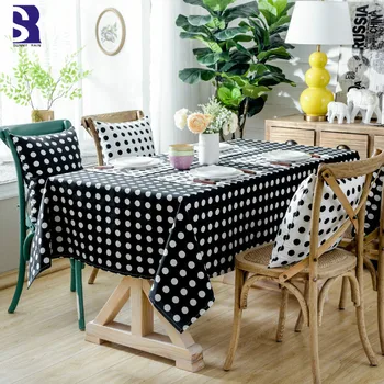 

SunnyRain 1-Piece Black Dots Tablecloth For Dining Table Rectangle Table Cloth Polyester Fabric Table Cover