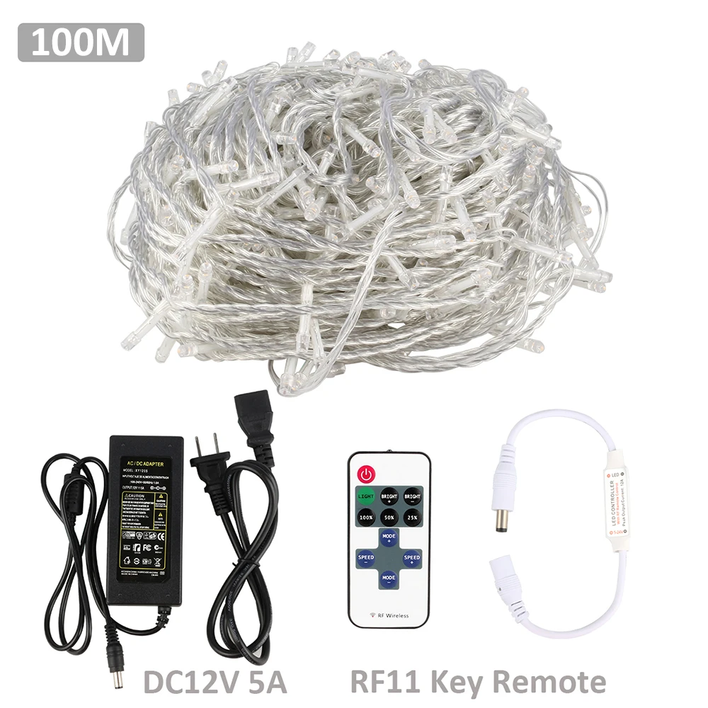 

100M DC12V LED String Light Waterproof Garland LED Christmas Light Power&Remote Wedding Party Indoor Outdoor Lighting Warm white