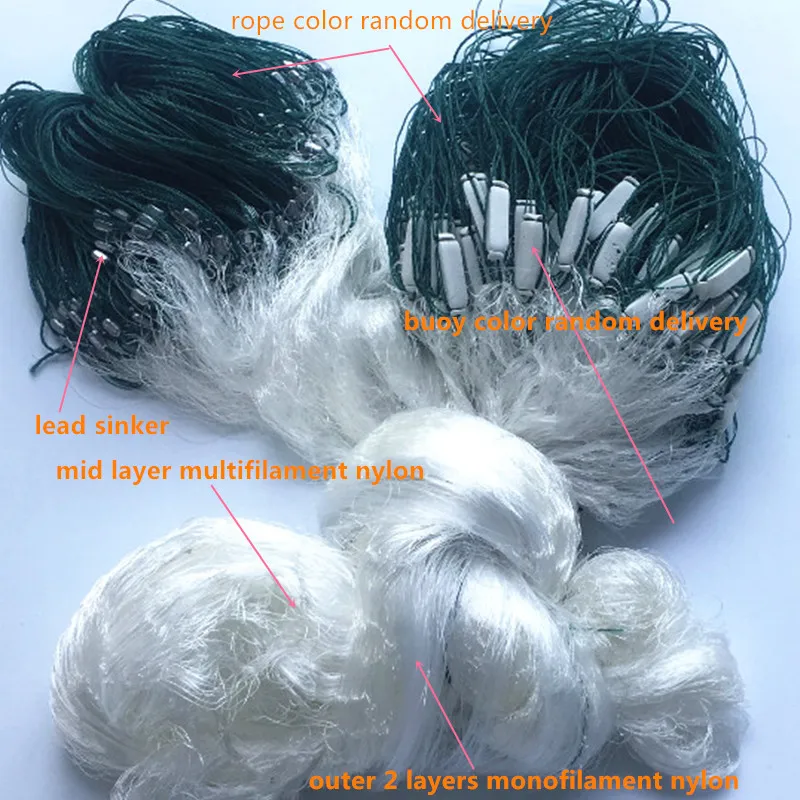 depth1.5m-4.0m lenght 50m 3 layers gill net  sink fload net fishing nets nylon fishing network fishing tool rede de pesca tool