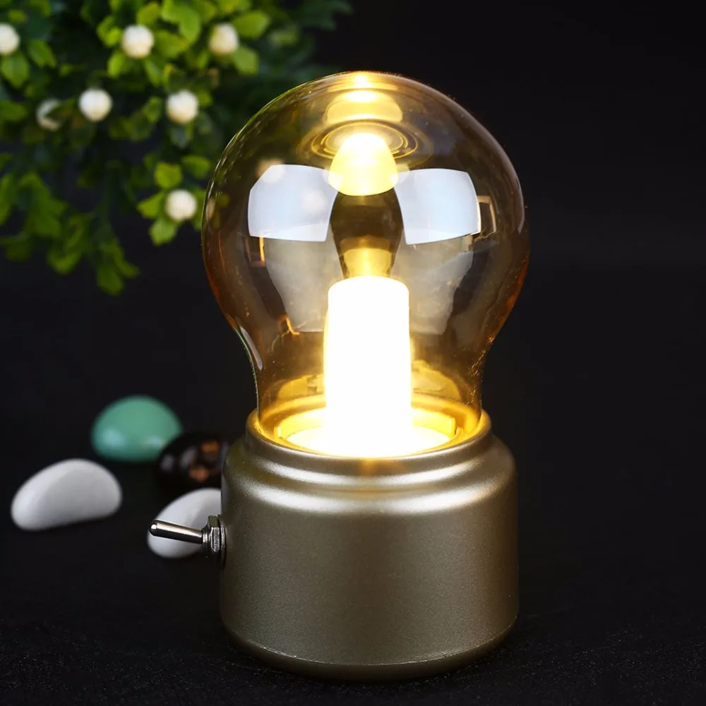 Retro Metal Bulb Shaped Night Light USB Charging LED Bed Decoration