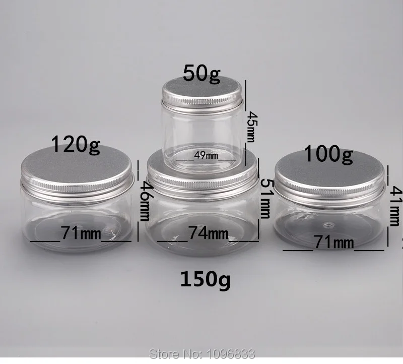 

50G 100g 120G 150G Plastic Jar with Aluminum Lid, Good Sealing Plastic Pot Cream Jar, Plastic Packaging Container, 50pcs/Lot