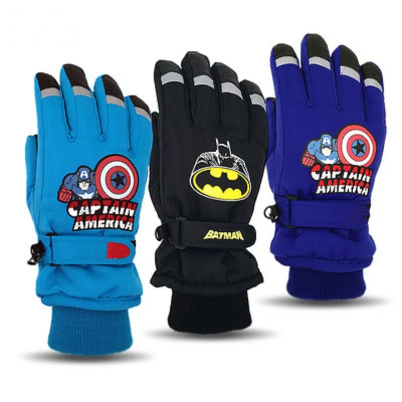 

Children Kid Ski Gloves Water-proof Keep Warm Wind-proof Captain Batman Cartoon Anti-scuffing Wear-resistant Snow Outdoors