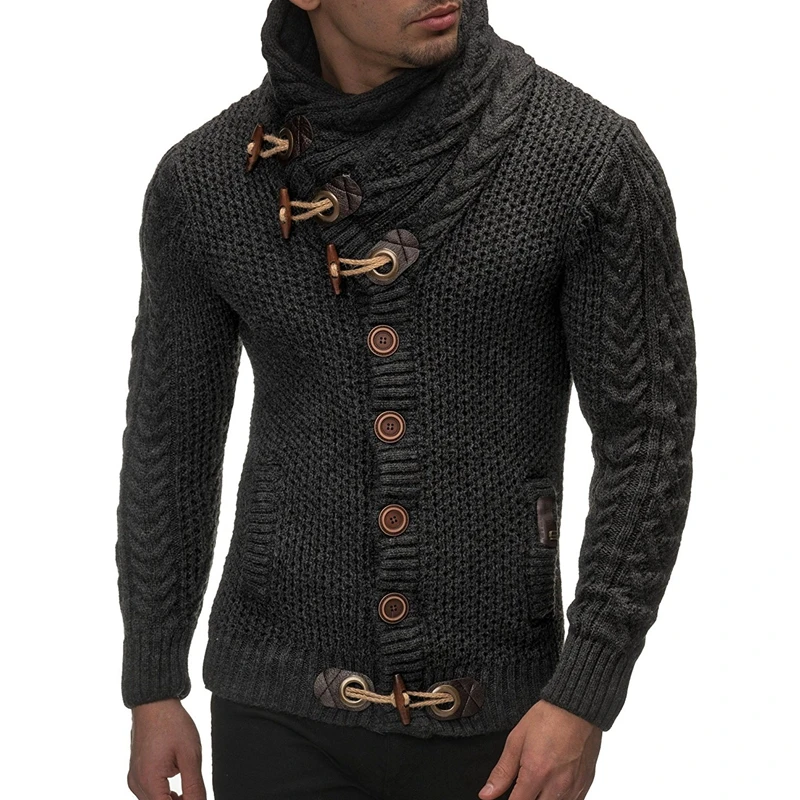 

Laamei 2019 Sweater Cardigan Men Brand Casual Slim Fit Male Sweaters Men Horns Buckle Thick Hedging Turtleneck Men'S Sweater New