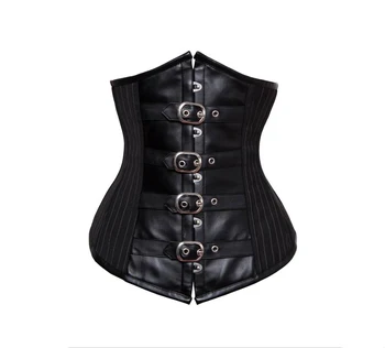 

Steampunk Striped Waist Cincher Corset Women Sexy Black Faux Leather Underbust Leather Corset Top for Lady