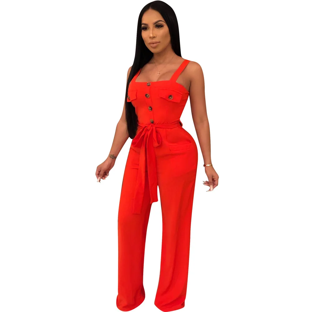 2019 Women's Summer Spaghetti Strap High Waist With Belts Casual Romper Classic Sleeveless Straight Beach junpsuit Suit L5311 2019 Women's Summer Spaghetti Strap High Waist With Belts Casual Romper Classic Sleeveless Straight Beach junpsuit Suit L5311