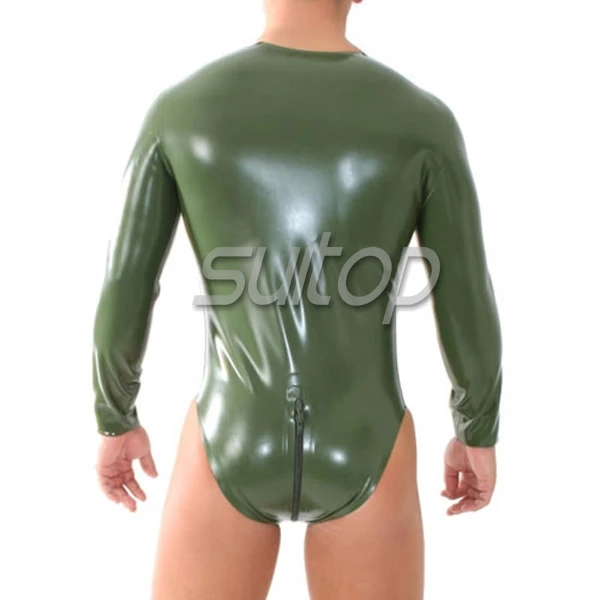 Натуральная латексная оливково-зеленая соединенная одежда для близнецов латексные Боди с длинным рукавом Комбинезоны для мужчин