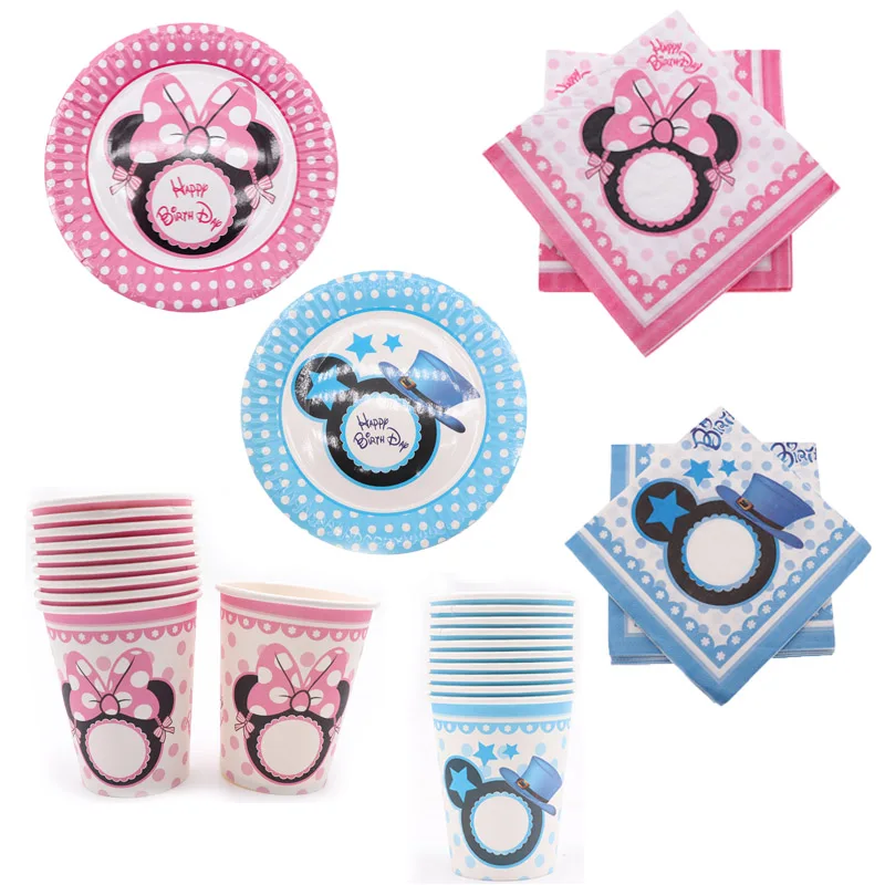

40pcs Minnie Mlckey Cartoon theme Disposable tableware Cup plate napkins for baby shower decoration supplies home