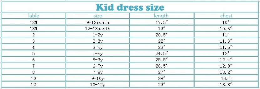 kid dress size