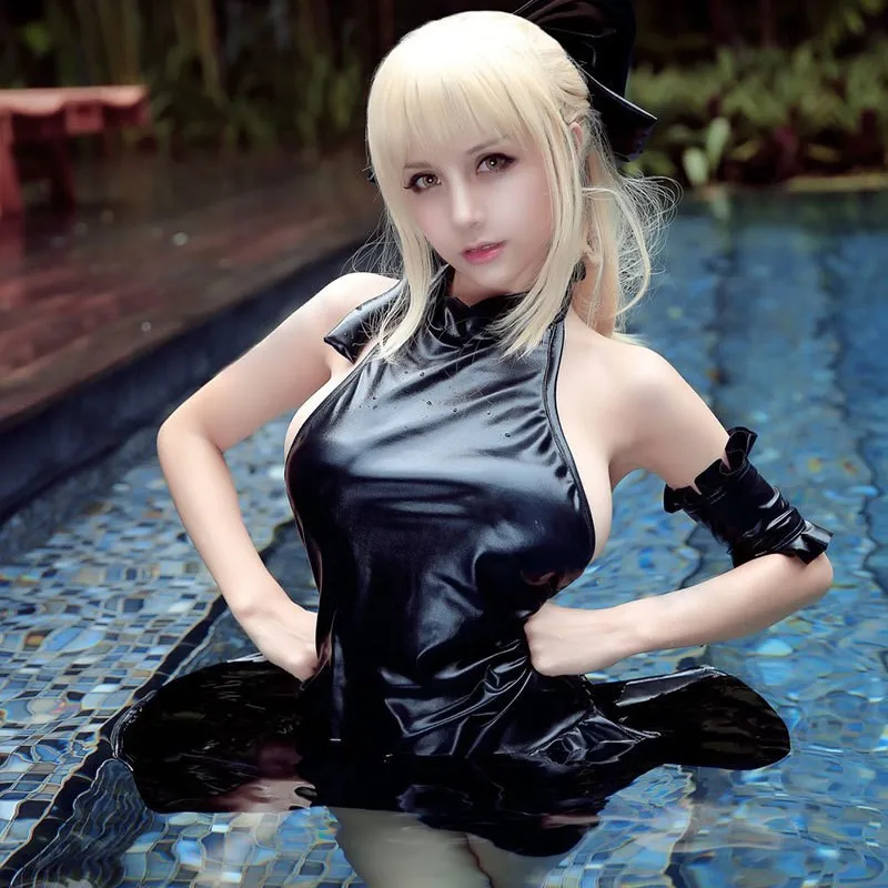 Костюм для косплея из аниме Fate Stay Night Saber сексуальное кожаное платье черная юбка