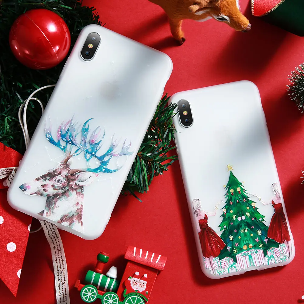 KISSCASE Christmas Matte Case For iPhone 5 5s Se X XR XS Max 6s xs xr max Emboss Soft TPU Capinhas Coques |