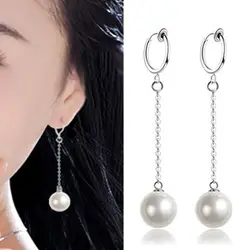 1 пара Мода жемчуг уха шпильки/уха клип Титан Сталь для женщин клипсовые открытым круглые серьги