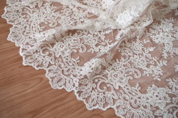 

ivory alencon lace fabric with retro floral, cord lace fabric, bridal lace fabric