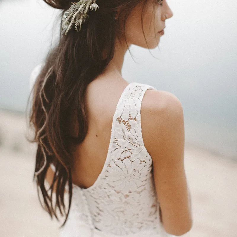 LORIE, Пляжное свадебное платье, v-образный вырез, короткий рукав, а-силуэт, шифоновая юбка, кружевной верх, открытая спина, бохо, платье невесты, свадебное платье