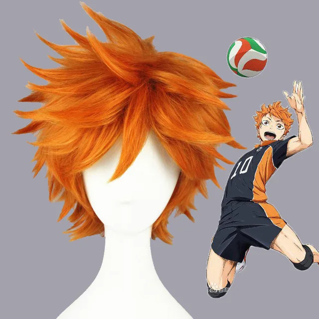 

Anime Haikyuu!! Hinata Syouyou Short Orange Fluffy Layered Cosplay Wigs Heat Resistant Synthetic Hair Anime Wig + Wig Cap