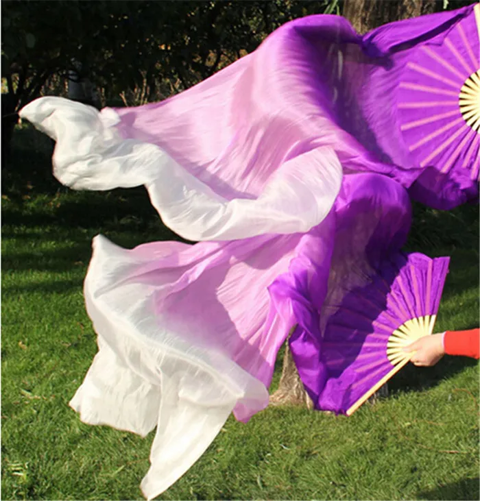 

100% Silk 150cm Gradient Color Female Belly Dance Fan Veils Silk Bamboo Fan Performance Prop Pink Purple White Free Shipping