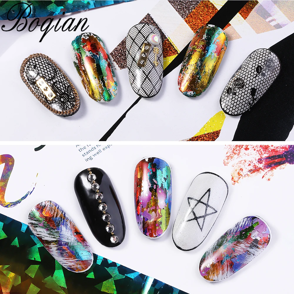 

BQAN Laser Rose Gold Matte Metal Foil Nails Holographic Flower Starry Sky Nail Foils Transfer Sticker DIY Manicure Decals