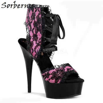

Sorbern Lace Cross-Tied Sandals Custom Made Transparent Sole Size 11 Women Shoes Platform High Heel Womens Sandals Summer Lolita