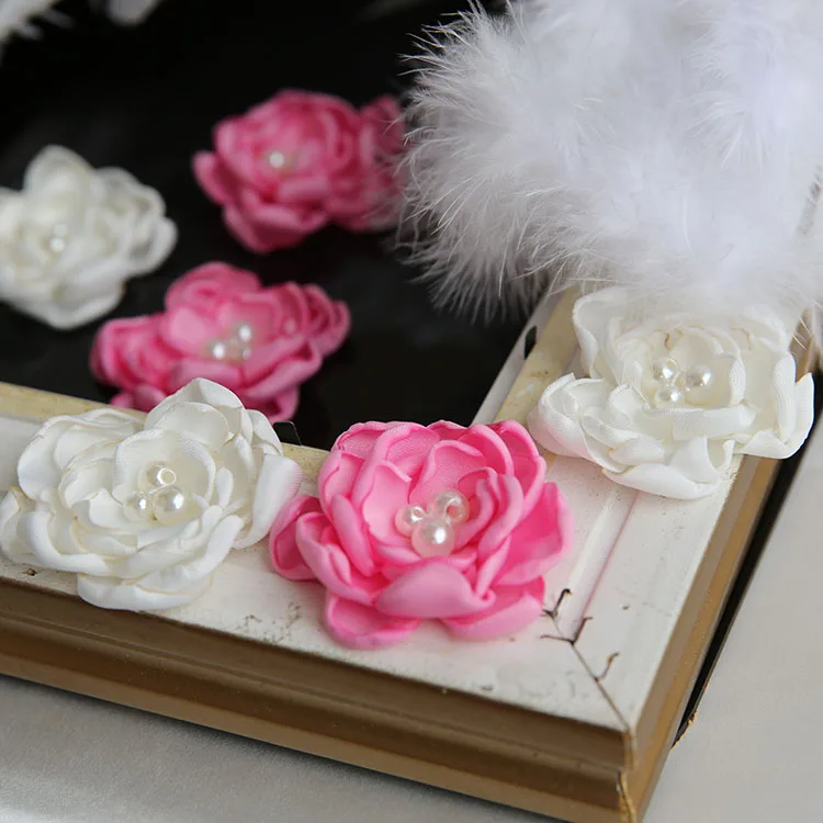

white red color cotton fabric Flower Rose Soft beaded Fabric Flowers Bridal Wedding Garter Baby Hair patches for clothesing