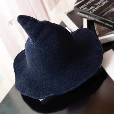 Шляпа ведьмы для Хэллоуина, мужская и женская шерстяная вязаная шапка, модная однотонная шляпа, разнообразная шляпа, подарки для девушки - Цвет: Navy