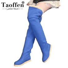 TAOFFEN/женские ботфорты выше колена; Теплая обувь с Плюшевым Мехом; Модные женские зимние сапоги на плоской подошве; 4 цвета; женская обувь; размеры 34-43