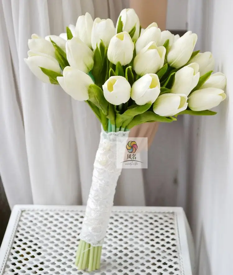 

Real touch Tulip Flower Bridal bridesmaid Wedding Bouquet Home Decor Flower