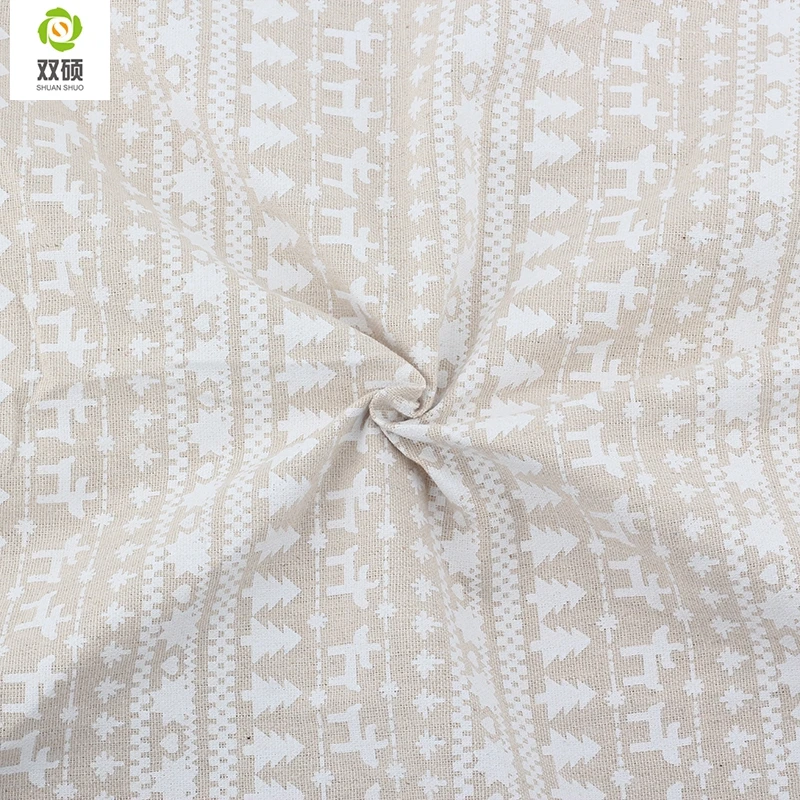 Белый Цвет Рождество Pattern Хлопок Лен Метр Ткани DIY Рождественские Украшения Для