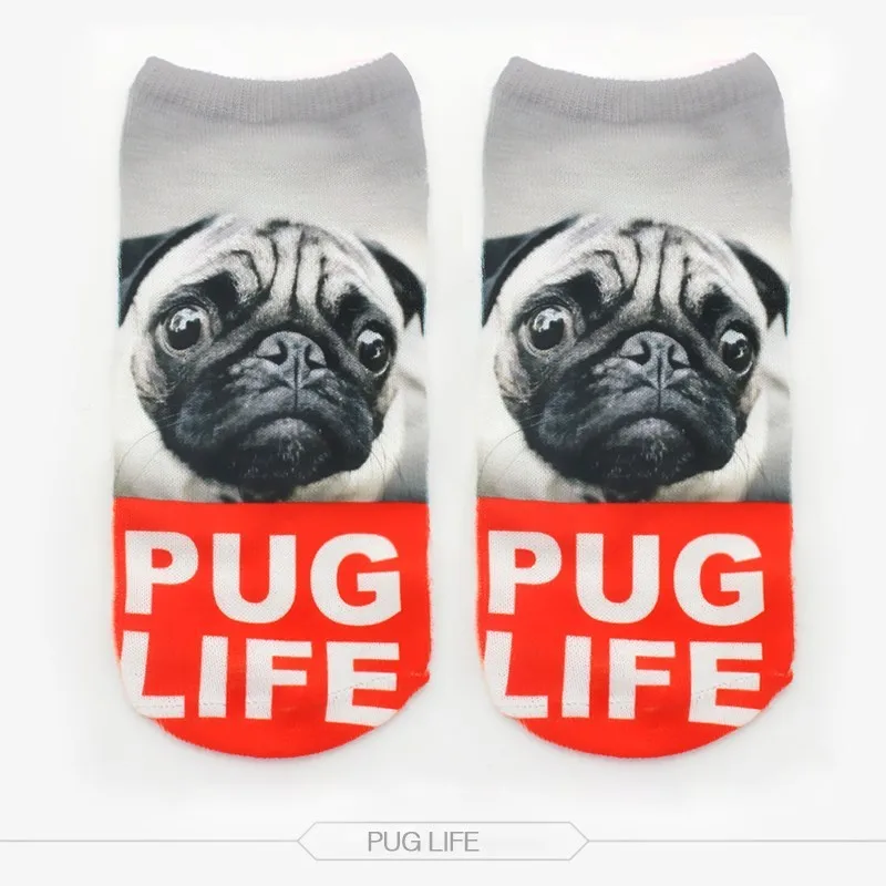 ZHBSLWT на одной стороне 3D Печатный чехол pug Life Для женщин носки calcetines Повседневное характер носки Укороченные носки унисекс