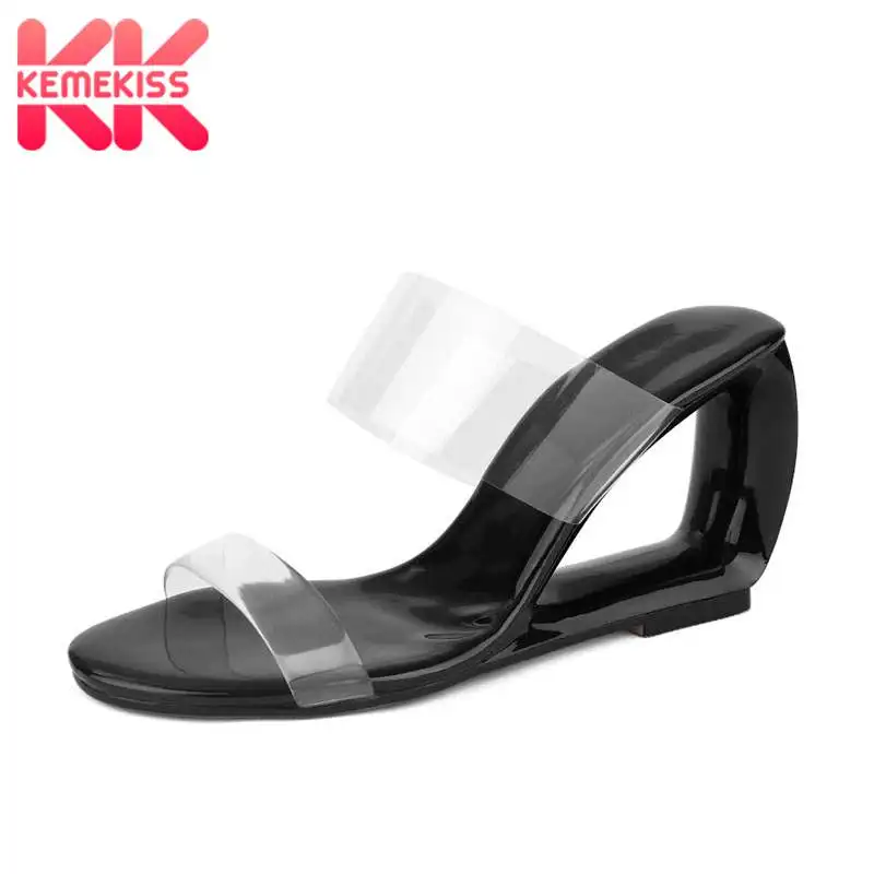 

KemeKiss Women Sandals Fashion Transparent Pvc Ins Hot Summer Shoes For Women Brand New Hollow High Heels Slippers Size 33-43
