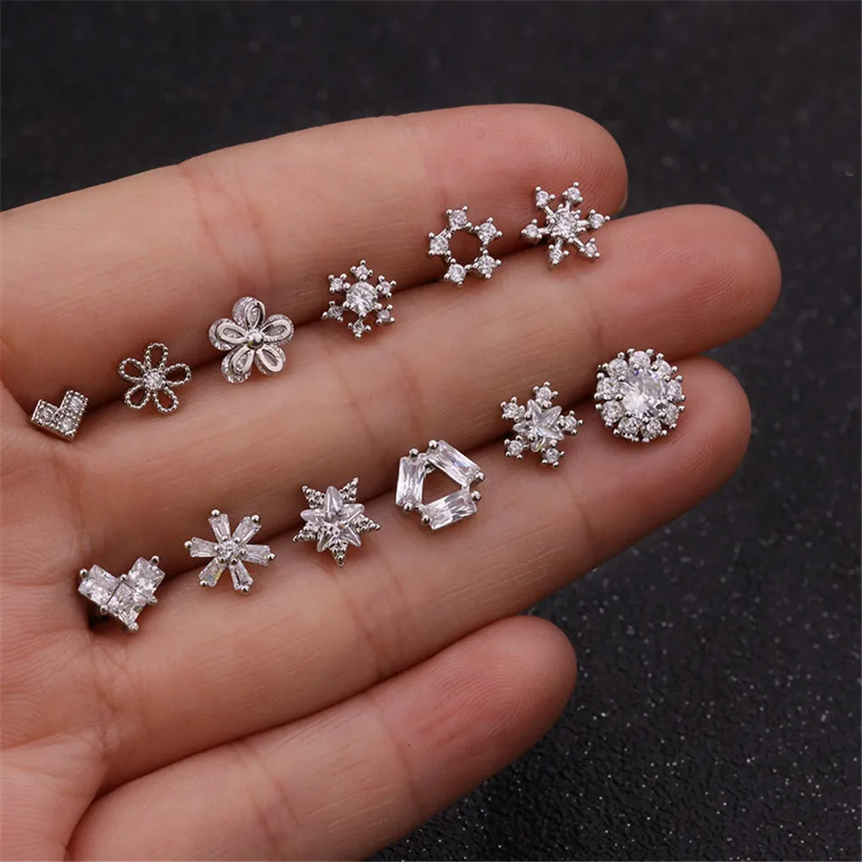 TTLIFE Various Crystal Flower Cartilage Piercing Helix Jewelry Stainless Steel CZ Ear Stud Tragus Cartilage Conch Earring Stud