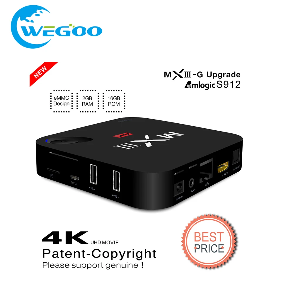 

2016 MXIII-G/MXIII Plus 2GB/32GB Amlogic S912 Android 6.0 TV 16.0 TV Box OCTA Core 5G Wifi 4K,H.265 Set Top Box media player