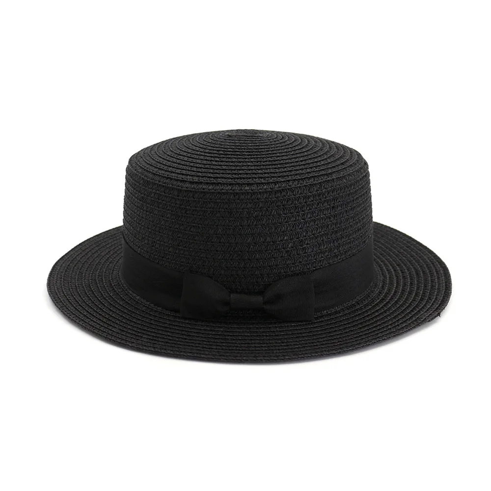 WeMe плоская соломенная летняя шляпа праздник пляжные кепки туристическая Выходная шляпа для женщин и мужчин Регулируемая черная лента шляпы - Цвет: Black