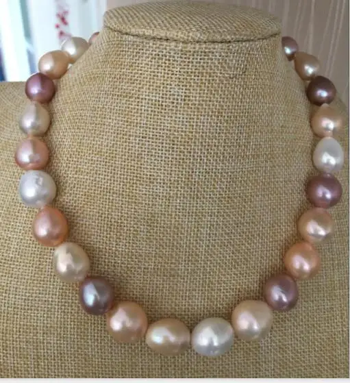

gorgeou natural 12-14mm south sea baroque lavender pink pearl necklace 18inch 925silver