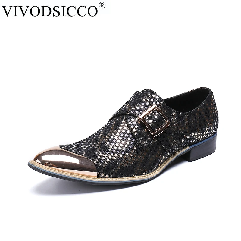 VIVODSICCO Роскошные итальянские Стиль Мужские деловые модельные туфли из натуральной кожи Острый носок пряжки формальных свадебные туфли