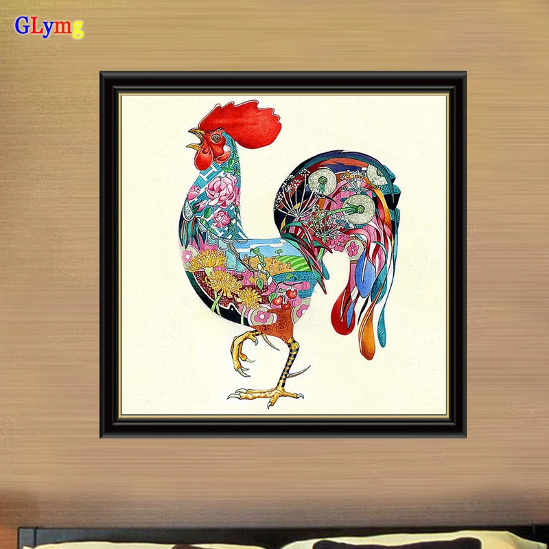 GLymg Diamond Embroidery Cock Color Chicken Diamond Embroidery Animal Picture Diamond Painting Cross Stitch Full Square Drill