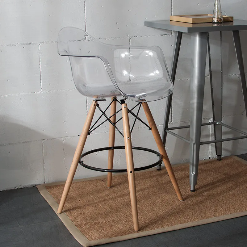

Transparent Clear Modern Design Popular Bar Chair Counter Stool Bar Stool Fashion Design furniture Plastic and Wood modern stool